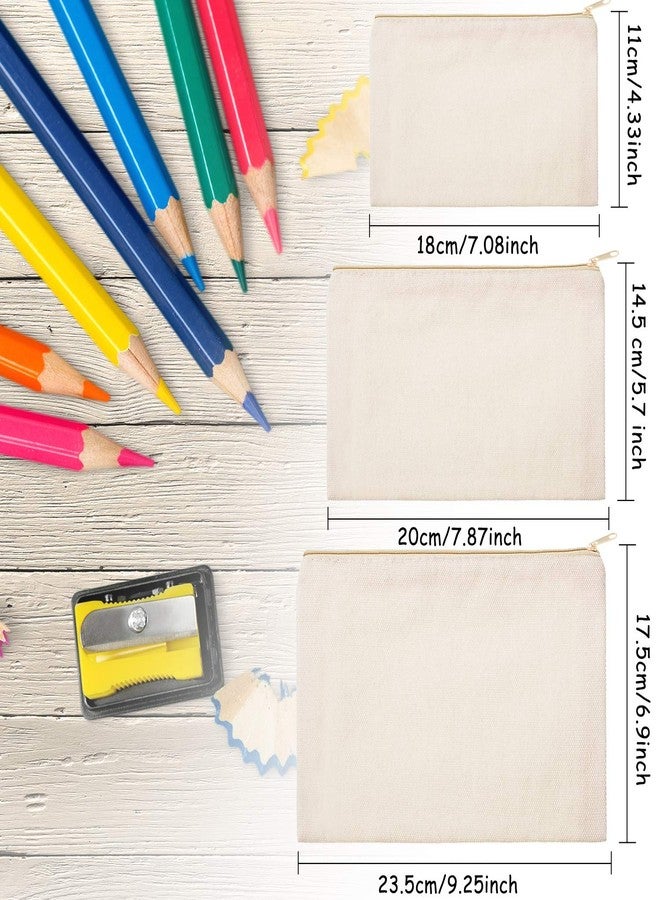 Frienda 12 Pieces Canvas Cosmetic Bag Multipurpose Cosmetic Pouch Zipper Makeup Bags Blank Make Up Purse for Women Travel Organize Storage, Multi Sizes - Image 2