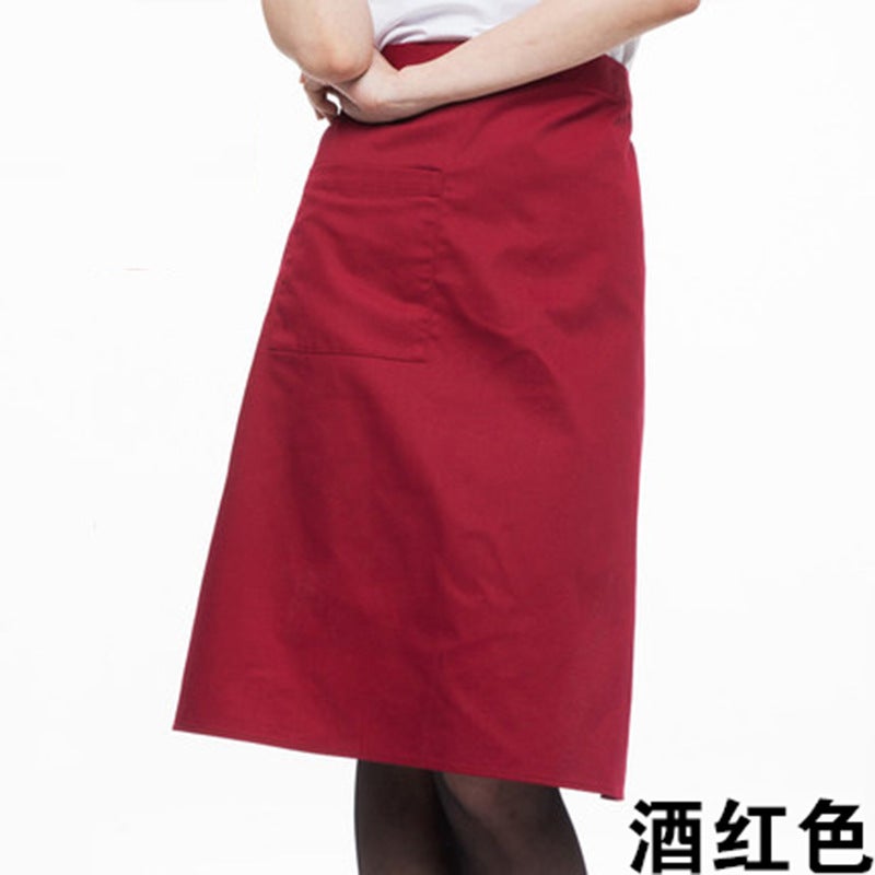 Chef Apron Mens Half-length Hotel Restaurant Restaurant Kitchen Kitchen Special White Waterproof Oil-proof Neck Neck Womens Neck Burgundy cotton half thick 