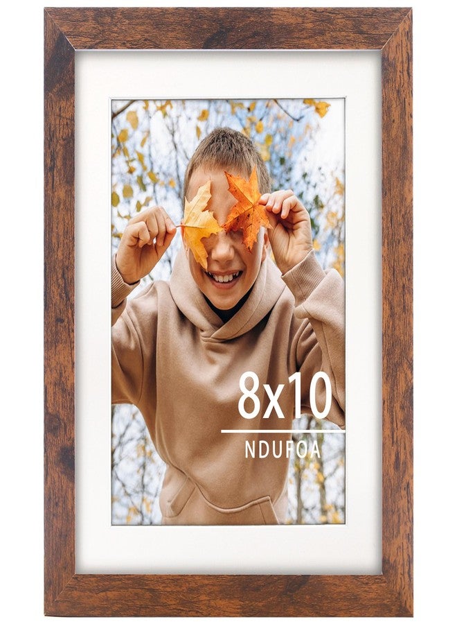 NDUFOA 8x10 Picture Frame, Display Photos 6x8 with Mat or 8x10 without Mat, Poster Frame for Wall and Tabletop, Brown - Image 1
