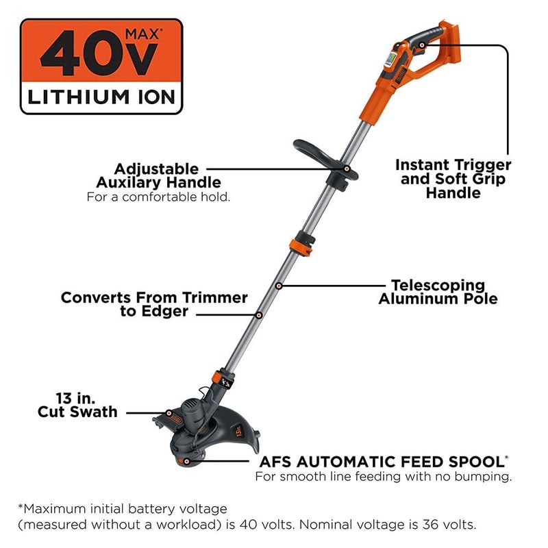 BLACK+DECKER 40V MAX String Trimmer and Lawn Edger, 13 Inch Weed Eater, Far Reach, Battery and Charger Not Included (LST136B) - Image 2