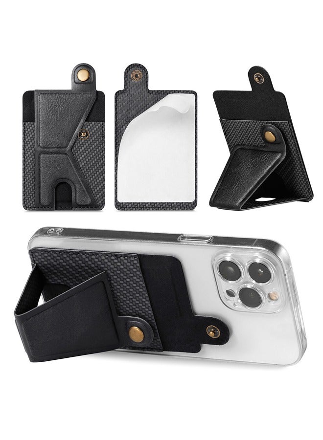 Card Holder for Back of Phone, Phone Stand Stick on Wallet, PU Leather Credit Cards Holder for Cell Phone with Adhesive Sticker for Smart Phones (Black) - Image 1