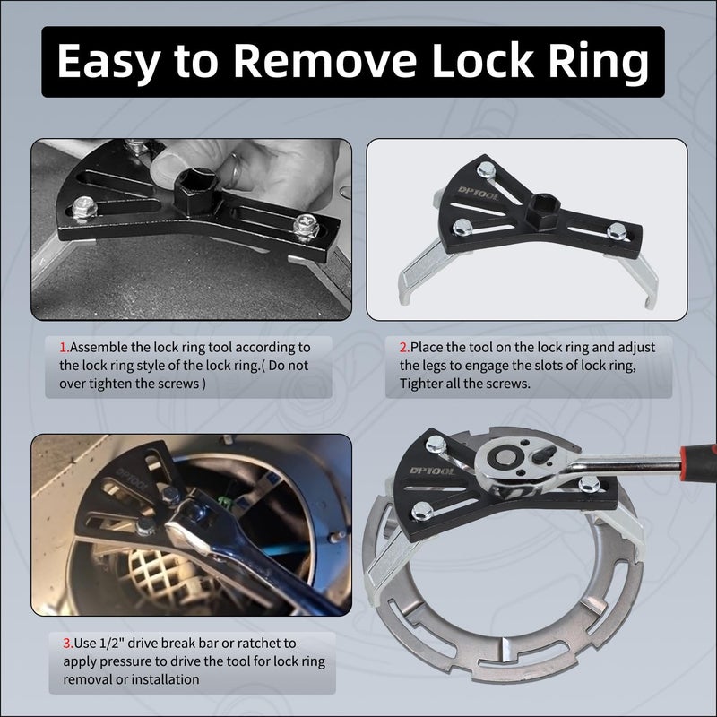 DPTOOL Fuel Pump Lock Ring Removal and Reinstall Tool Adjustable Fuel Lid Tank Cover Collar Ring Spanner 5.2''-7.6'' - Image 4