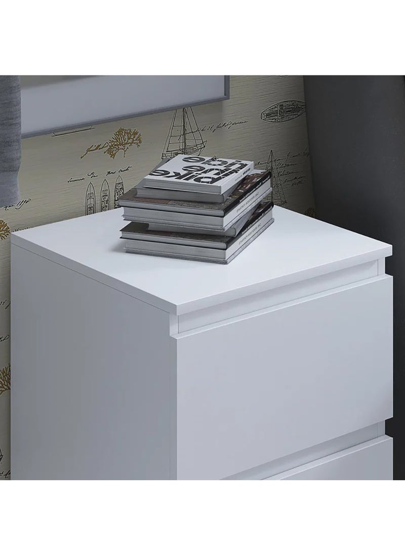 AnneFish - 40*40*55cm NightStand for Bedroom Rustic Side Table Simple Bedside End Table with 2 Storage Drawers For Home White - Image 1