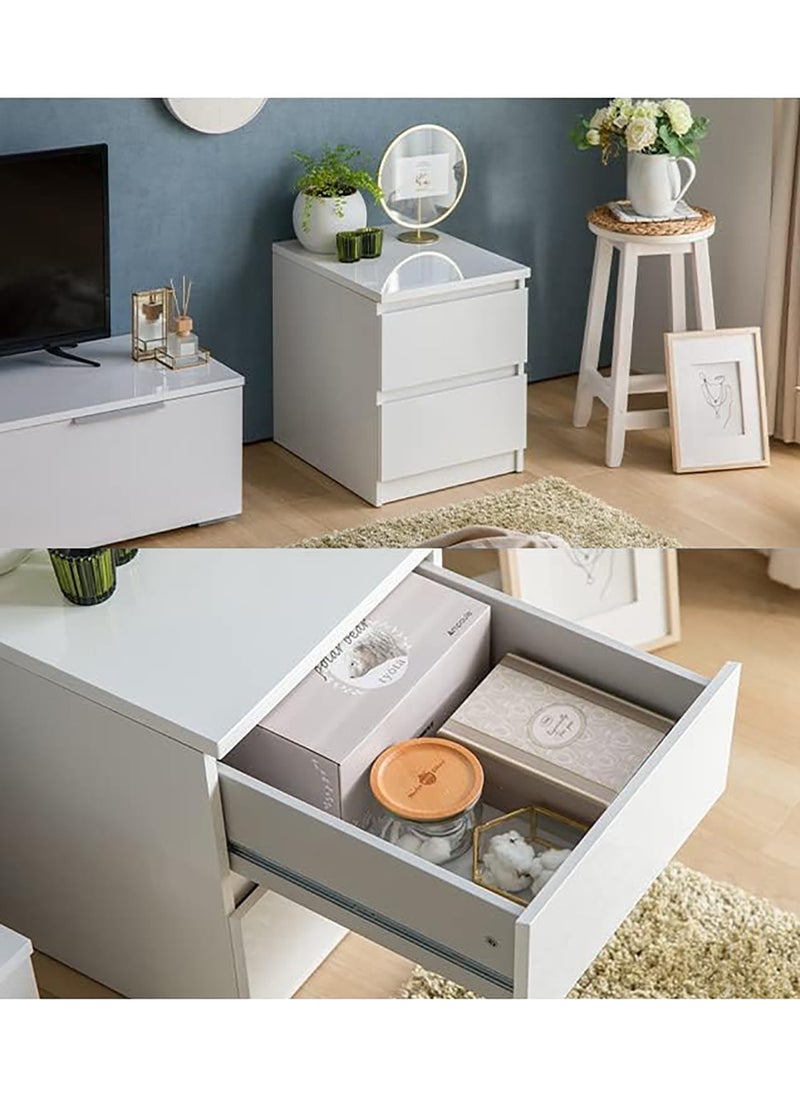 AnneFish - 40*40*55cm NightStand for Bedroom Rustic Side Table Simple Bedside End Table with 2 Storage Drawers For Home White - Image 1