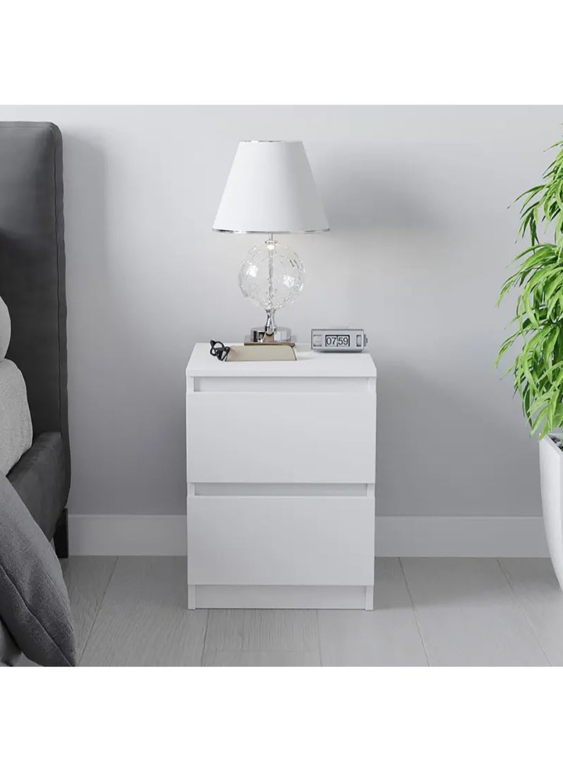 AnneFish - 40*40*55cm NightStand for Bedroom Rustic Side Table Simple Bedside End Table with 2 Storage Drawers For Home White - Image 1