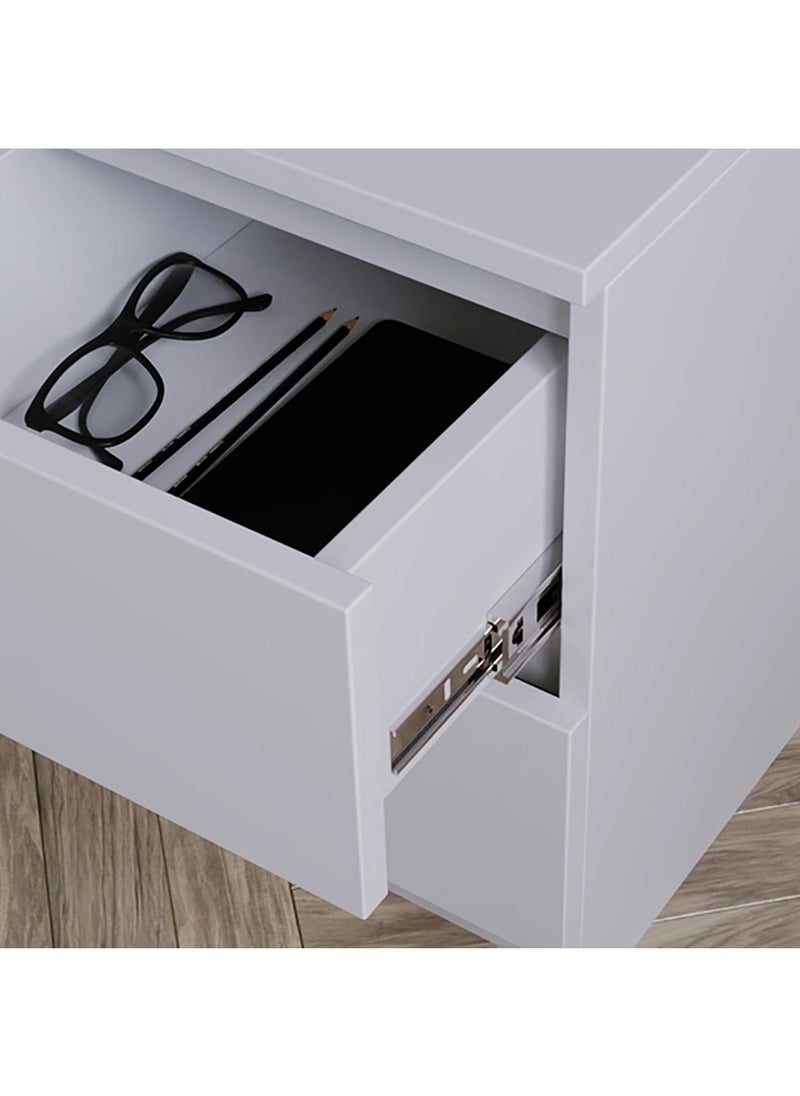 AnneFish - 40*40*55cm NightStand for Bedroom Rustic Side Table Simple Bedside End Table with 2 Storage Drawers For Home White - Image 1