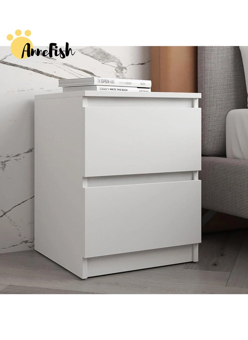 AnneFish - 40*40*55cm NightStand for Bedroom Rustic Side Table Simple Bedside End Table with 2 Storage Drawers For Home White - Image 1