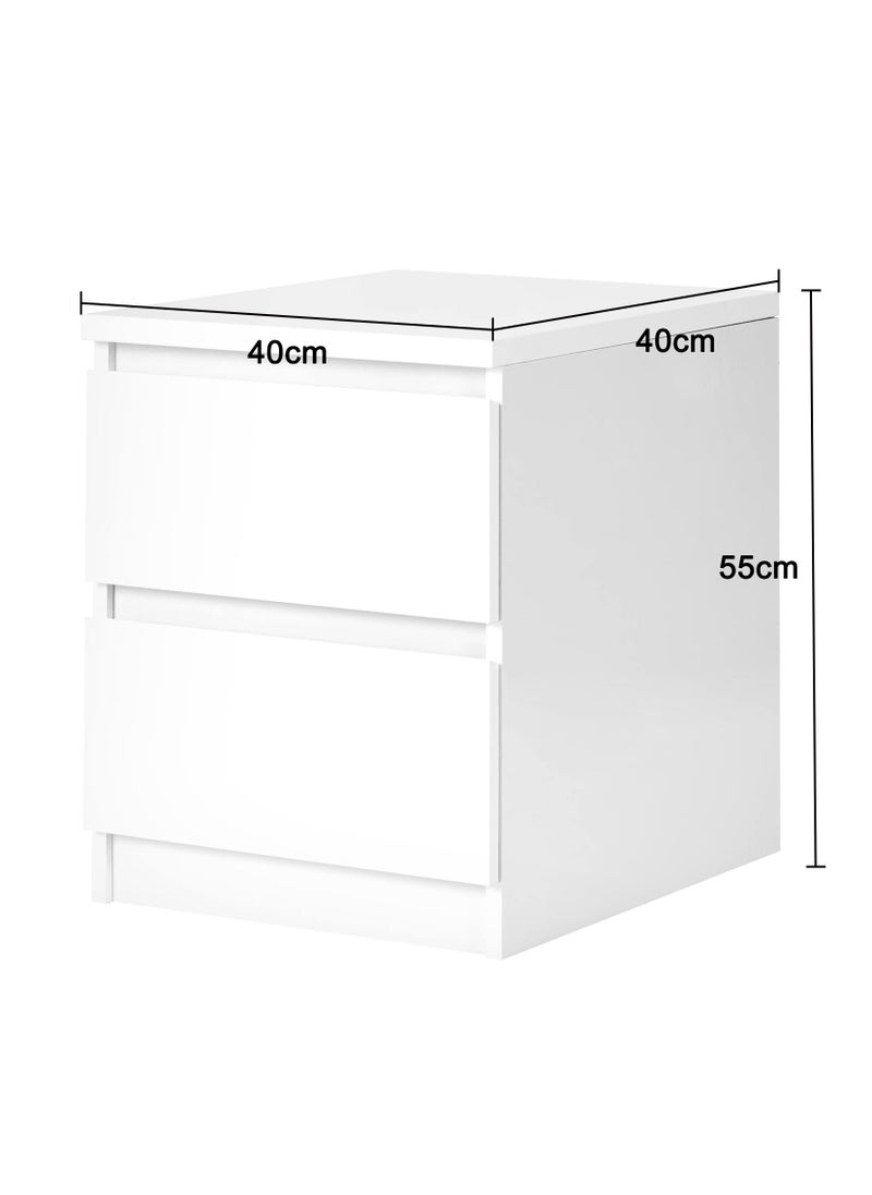 AnneFish - 40*40*55cm NightStand for Bedroom Rustic Side Table Simple Bedside End Table with 2 Storage Drawers For Home White - Image 1