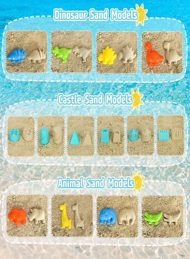 FUSPWEAO Beach Toys, Dinosaur Sand Toys with Dump Truck and Collapsible Beach Bucket, Shovel and Rake, Mesh Bag, Animal Dinosaur Sand Molds, Sand Castle Toy, Sandbox Toys for Toddlers Kids Boys - Image 5