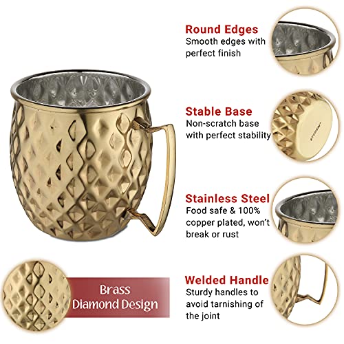 STEREN IMPEX | Stainless Steel Moscow Mule Beer Mugs Gift Set for Christmas/New Year/Festival, Diamond Gold Plated - Set of 2 - Image 4