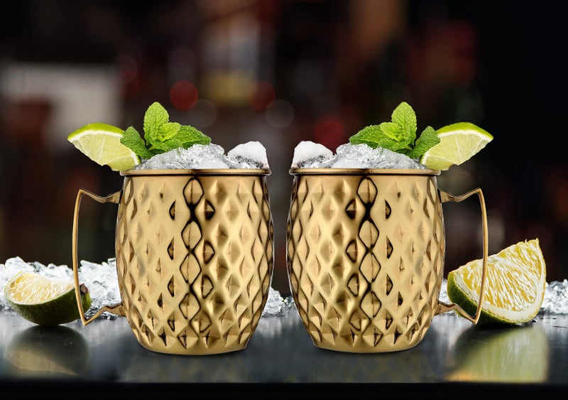STEREN IMPEX | Stainless Steel Moscow Mule Beer Mugs Gift Set for Christmas/New Year/Festival, Diamond Gold Plated - Set of 2 - Image 5