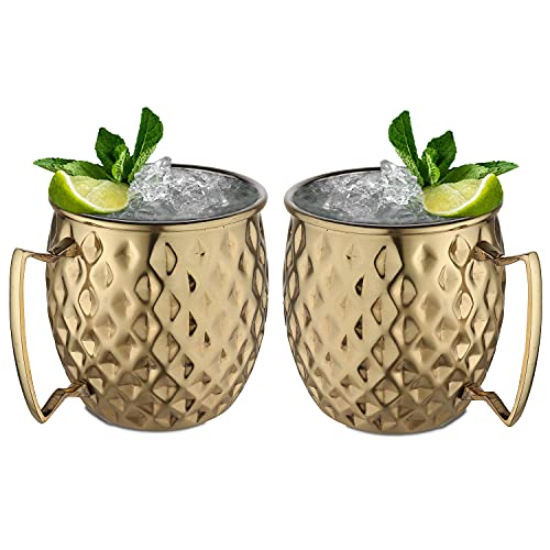 STEREN IMPEX | Stainless Steel Moscow Mule Beer Mugs Gift Set for Christmas/New Year/Festival, Diamond Gold Plated - Set of 2 - Image 1