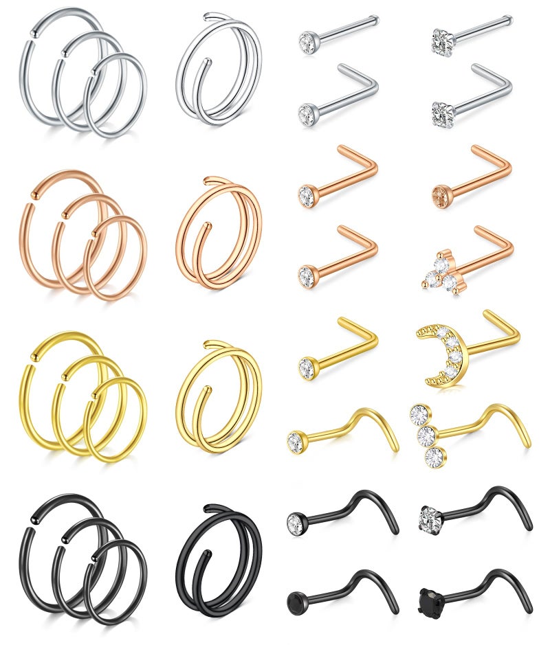 MODRSA Nose Rings Nose Piercings Nose Rings Hoops Nose Ring Surgical Steel Nose Ring 20g Nose Piercings Jewelry Double Hoop Nose Rings for Women Men Nose Hoops - Image 1