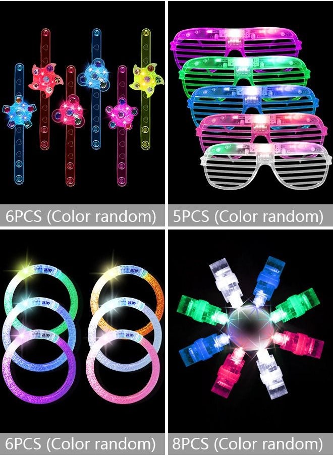 HomarKet LED Light Up Party Favors for Kids,25 Pack Glow in the Dark Party Supplies with Finger Lights, Light Up Glasses,Glow Bracelets and Light Up Fidget Spinner Bracelets for Birthday Party(Random Colors）  - Image 3