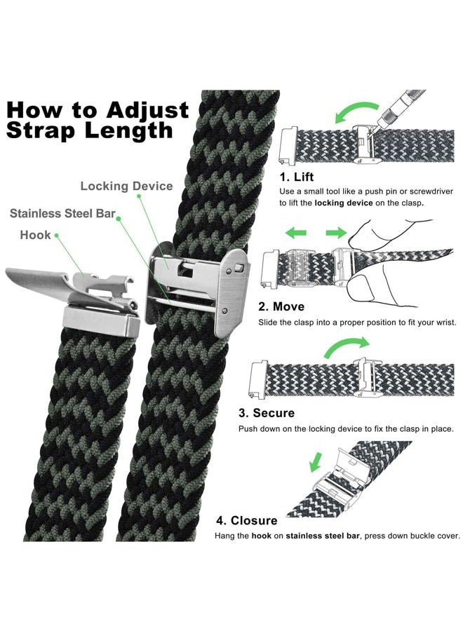 WOCCI 22mm Braided Nylon Watch Band for Men and Women, Quick Release, Silver Stainless Steel Buckle (Green Black) - Image 5