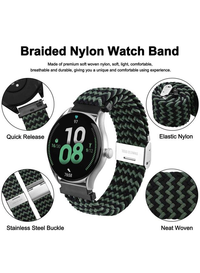WOCCI 22mm Braided Nylon Watch Band for Men and Women, Quick Release, Silver Stainless Steel Buckle (Green Black) - Image 3