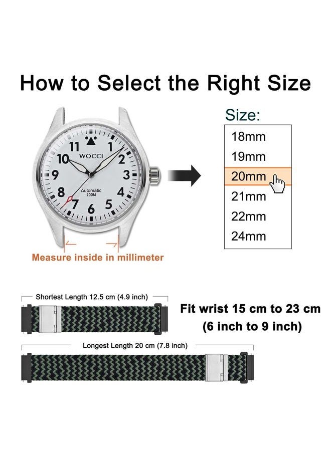 WOCCI 22mm Braided Nylon Watch Band for Men and Women, Quick Release, Silver Stainless Steel Buckle (Green Black) - Image 4