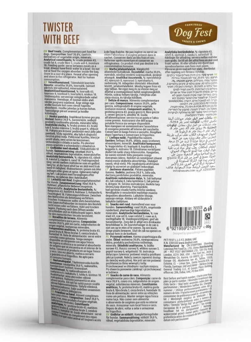 Dog Fest Dental Treats For Adult Dogs -Twister - Beef 80g (9cm) - Image 5
