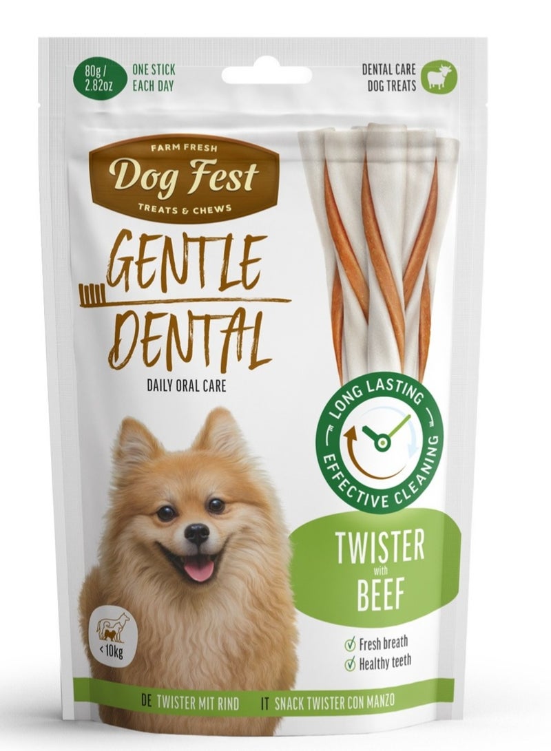 Dog Fest Dental Treats For Adult Dogs -Twister - Beef 80g (9cm) - Image 1