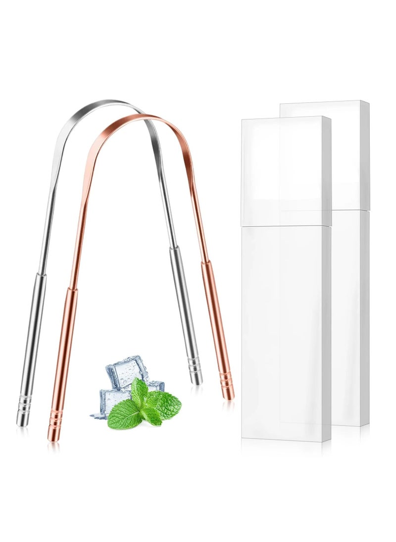 ALIVER 2pack Tongue Scraper Stainless Steel Tongue Cleaners with Travel Box Tongue Cleaner Tool for Oral Hygiene Fresh Breath Reduce Bad Breath Reusable Tongue Scrapers for Adults Silver and Rose Gold  - Image 2