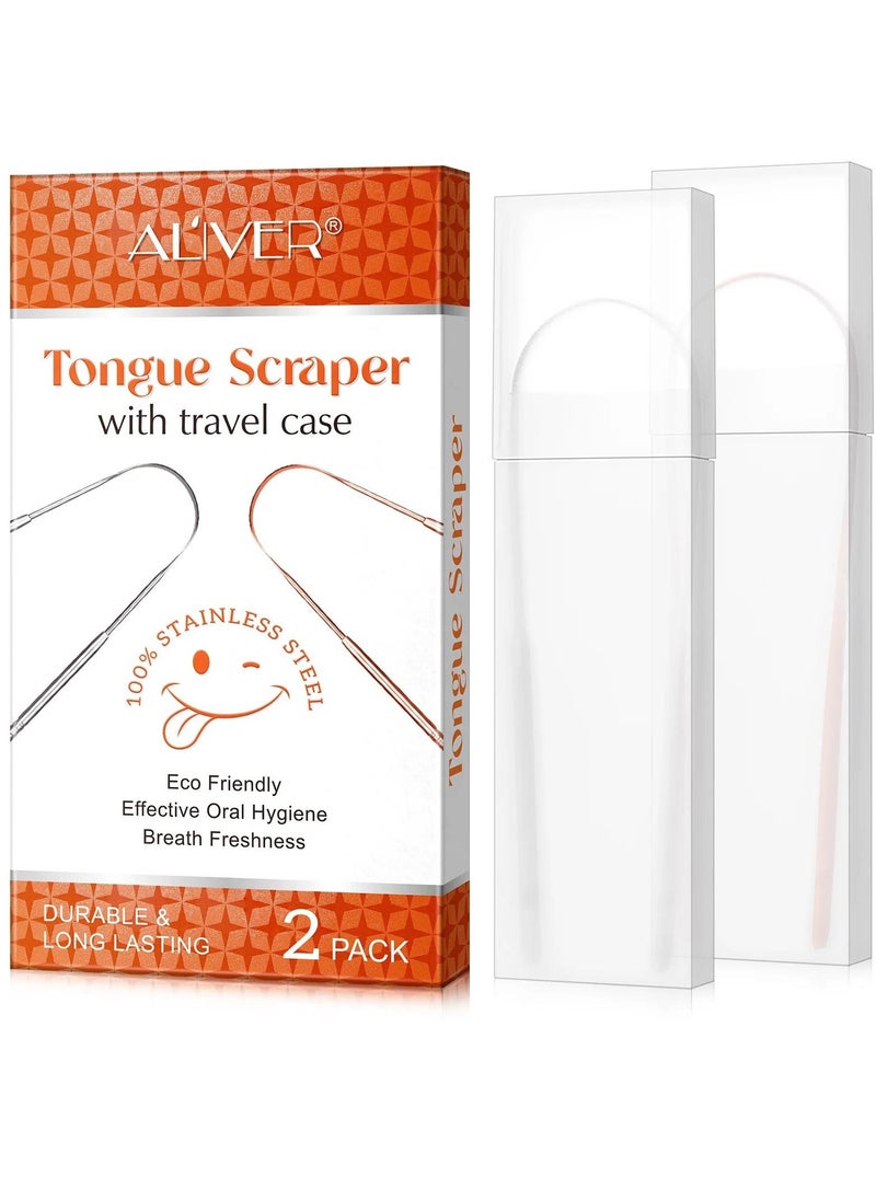 ALIVER 2pack Tongue Scraper Stainless Steel Tongue Cleaners with Travel Box Tongue Cleaner Tool for Oral Hygiene Fresh Breath Reduce Bad Breath Reusable Tongue Scrapers for Adults Silver and Rose Gold  - Image 3