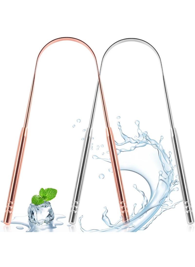 ALIVER 2pack Tongue Scraper Stainless Steel Tongue Cleaners with Travel Box Tongue Cleaner Tool for Oral Hygiene Fresh Breath Reduce Bad Breath Reusable Tongue Scrapers for Adults Silver and Rose Gold  - Image 4