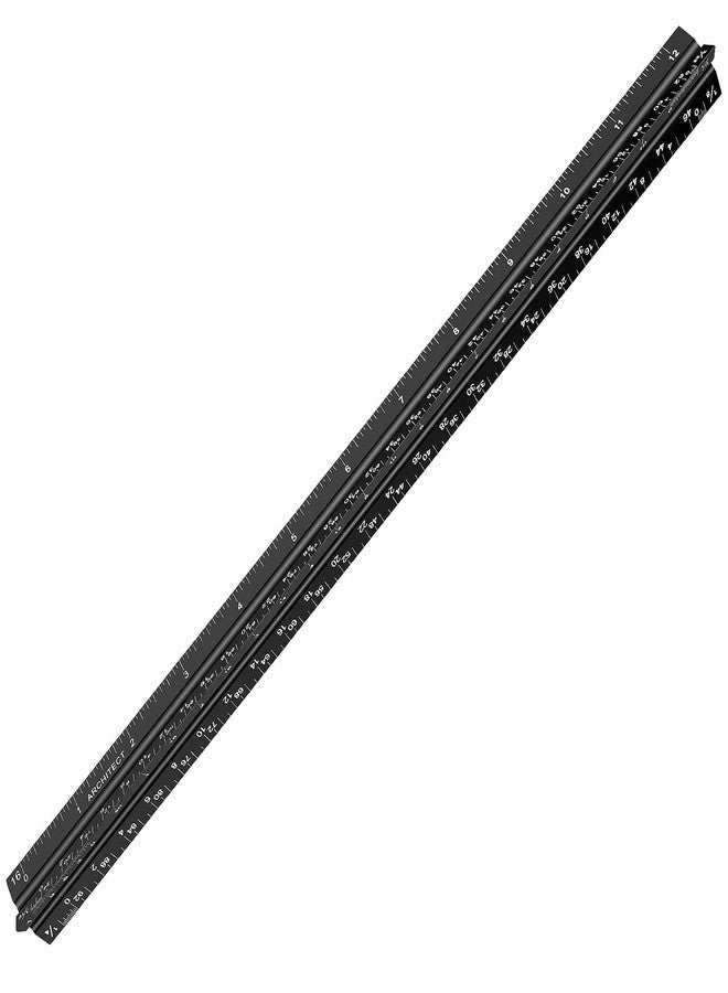 Hutou 12" Architectural Scale Ruler Aluminum Architect Scale Triangular Scale Ruler for Architects, Draftsman, Students and Engineers, Black - Image 2