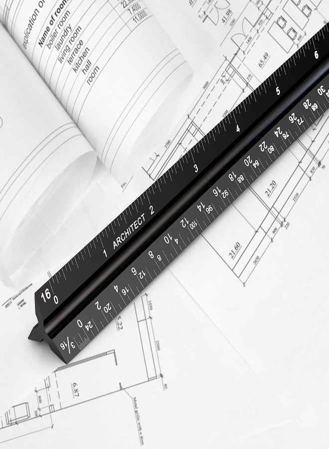 Hutou 12" Architectural Scale Ruler Aluminum Architect Scale Triangular Scale Ruler for Architects, Draftsman, Students and Engineers, Black - Image 5