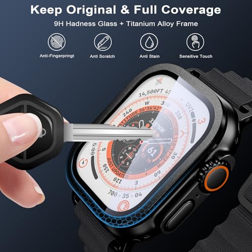 WSKEN for Apple Watch Ultra 3/Ultra 2/Ultra Screen Protector 49mm,9H Tempered Glass + Titanium Alloy Frame, [Keep Original] [Touch Sensitive] Lightweight Protective Glass Film for iwatch Ultra 3/2/1 - Image 2