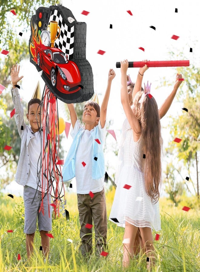 Seematn Race Car Piñata Bundle with a Blindfold, Bat and Confetti Birthday Party Supplies Small Racing Piñata for Kids Boy Construction Party Favors Decor - Image 4