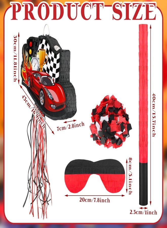 Seematn Race Car Piñata Bundle with a Blindfold, Bat and Confetti Birthday Party Supplies Small Racing Piñata for Kids Boy Construction Party Favors Decor - Image 2