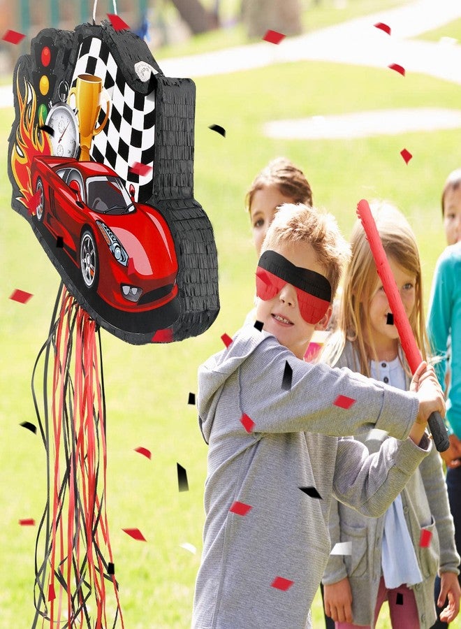 Seematn Race Car Piñata Bundle with a Blindfold, Bat and Confetti Birthday Party Supplies Small Racing Piñata for Kids Boy Construction Party Favors Decor - Image 5