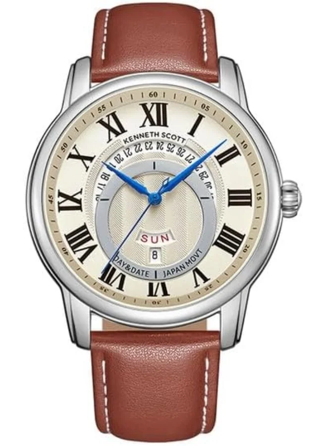 KENNETH SCOTT Kenneth Scott Men'S Seiko Vj33 Movement Watch, Analog Display And Leather Strap - K24020-Sldi, Brown