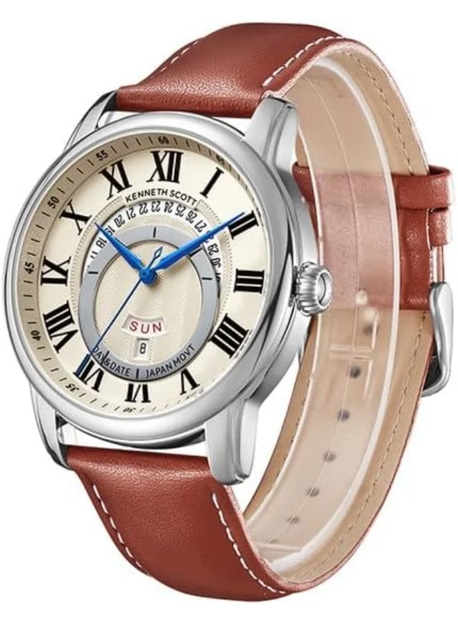 KENNETH SCOTT Kenneth Scott Men'S Seiko Vj33 Movement Watch, Analog Display And Leather Strap - K24020-Sldi, Brown