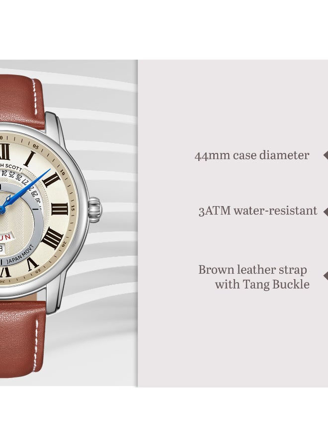 KENNETH SCOTT Men's Leather  Analog Watch K24020-SLDI - 44 mm  - Image 5