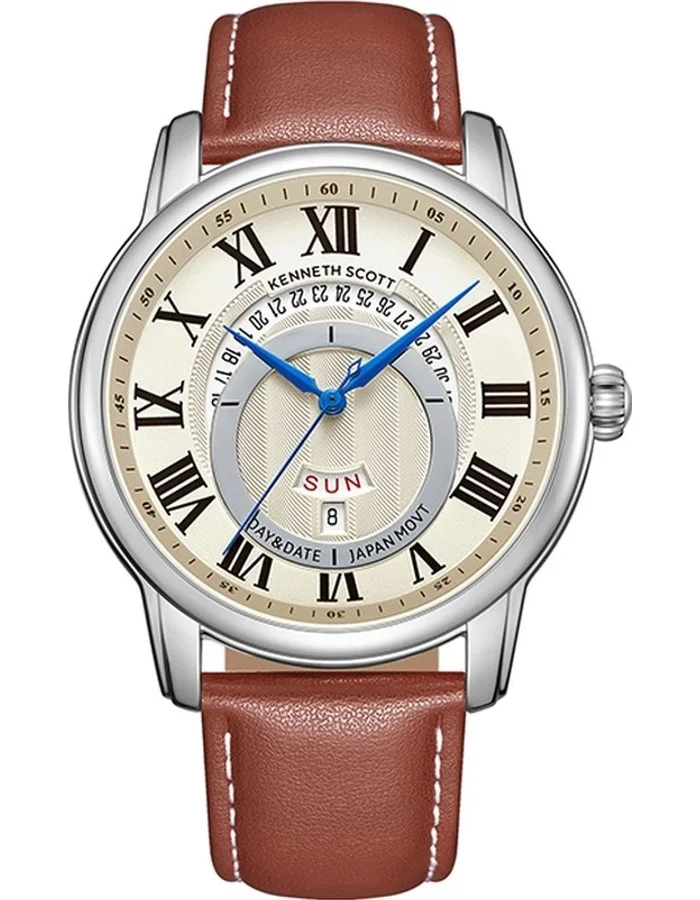 KENNETH SCOTT Men's Leather  Analog Watch K24020-SLDI - 44 mm