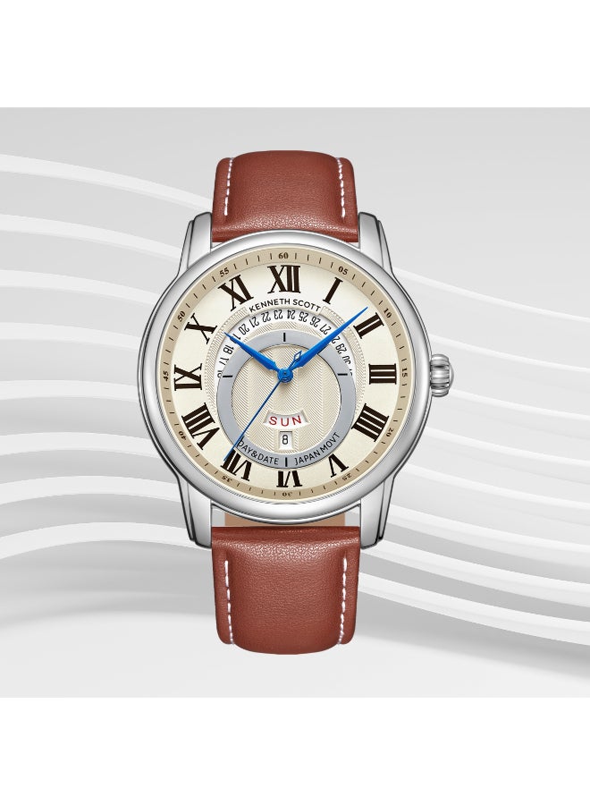 KENNETH SCOTT Men's Leather  Analog Watch K24020-SLDI - 44 mm  - Image 4