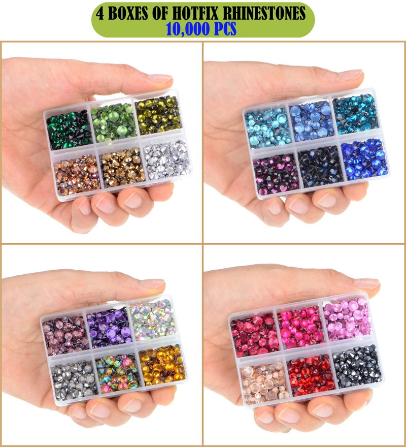 LPBeads 10000pcs Hotfix Rhinestones Flatback Glass Crystal 24 Mixed Color Rhinestone with Tweezers and Picking Pen for Crafts Clothes Nail Art - Image 2