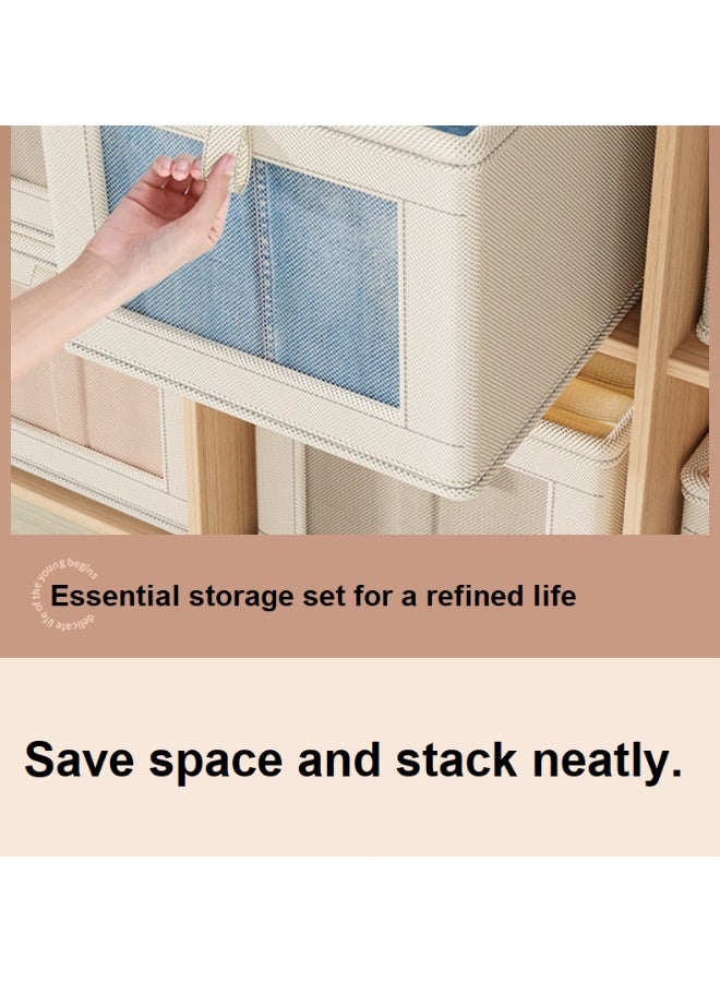 SHIXIN 4-piece fabric folding storage box set with lid, transparent lid and viewing window, washable drawer box, handle, stackable, suitable for wardrobe, bedroom, office. - Image 3