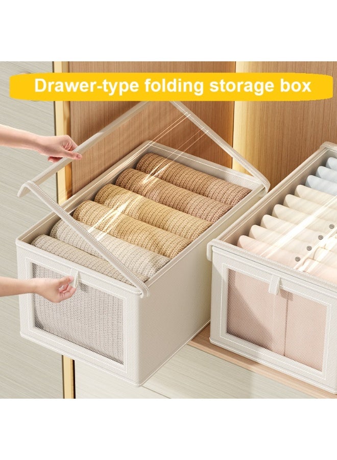 SHIXIN 4-piece fabric folding storage box set with lid, transparent lid and viewing window, washable drawer box, handle, stackable, suitable for wardrobe, bedroom, office. - Image 1