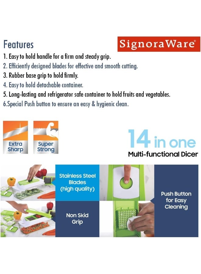 Signoraware 14 in 1 Multi-Purpose Vegetable and Fruit Chopper, Fruit Grater, Slicer Dicer, Chipper, Peeler | Hand Chopper, Cutter | Best Kitchen Tool Accessories, Set of 1, Multicolour - Image 4