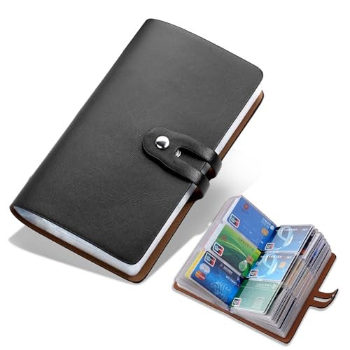 Romozi RFID Credit Card Holder, Leather Business Card Organizer with 96 Card Slots, Credit Card Protector for Managing Your Different Cards and Important Documents to Prevent Loss or Damage (Black) - Image 1