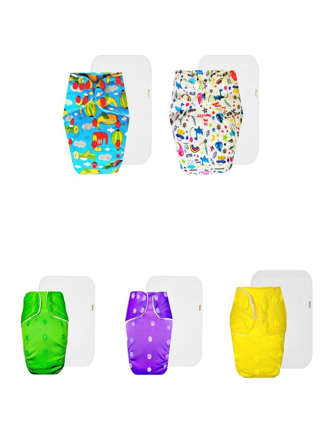 Dumbledo Premium Cloth Diaper with Cotton Insert (Pack of 5) | Soft & Gentle | Reusable & Washable | Easy to Clean | Worry-Free Diapering | 3 Months - 3 Years | Unisex Baby - Image 1