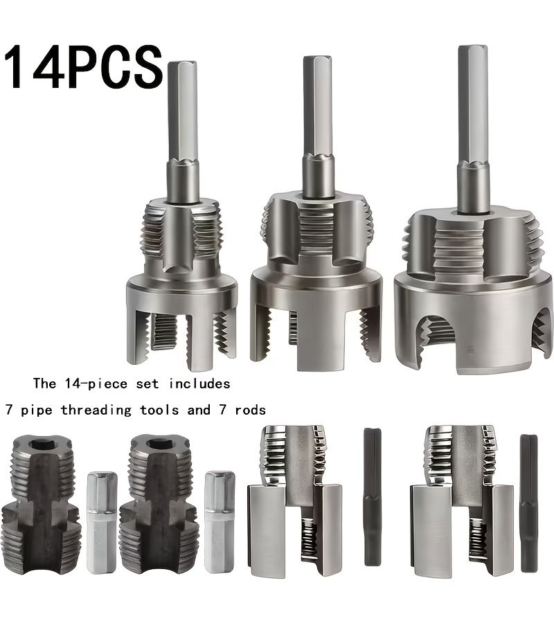 Pipe Tool Set 14pcs Heavy Duty Threading Kit For PVC Plastic Pipes - Image 1