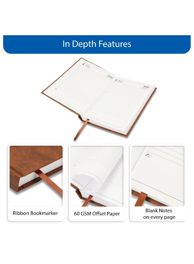 FIS 2026 Diary, A5 Size Diary(148x210mm), Hard Cover Vinyl Materials, English, 60gsm White Paper, Brown Color-FSDI21E26BR - Image 5