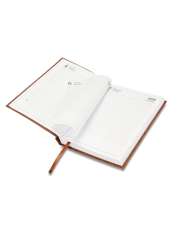 FIS 2026 Diary, A5 Size Diary(148x210mm), Hard Cover Vinyl Materials, English, 60gsm White Paper, Brown Color-FSDI21E26BR - Image 4