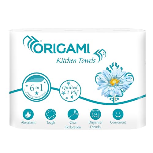 Origami 2 Ply Kitchen Tissue Paper Roll - 6 in 1 (60 Pulls Per Roll, 360 Sheets) - Image 1