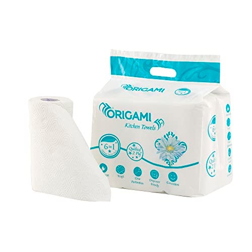 Origami 2 Ply Kitchen Tissue Paper Roll - 6 in 1 (60 Pulls Per Roll, 360 Sheets) - Image 2