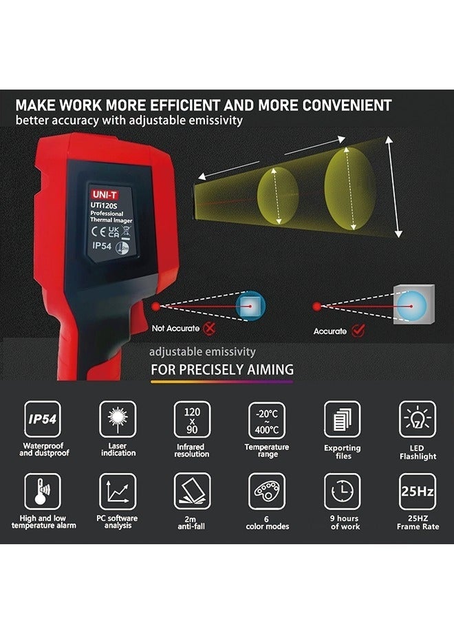 UNI-T UTi120S Thermal Imaging Camera 120x90 IR Resolution Handheld Thermal Imaging Camera 10800 Pixels,-4°F~850°F Handheld Infrared Camera with PC Analysis and Video Recording Supported,Micro SD Card - Image 4