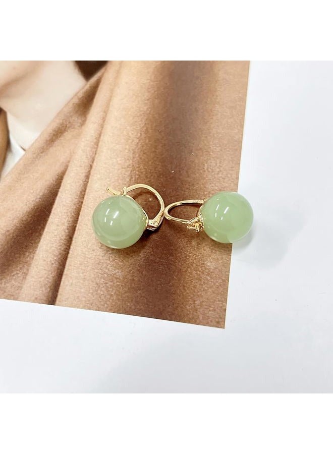 OIDIMS Faux Round Jade Small Huggie Hoop Earring for Women Chinese Vintage Style Hypoallergenic Tiny Dainty Cuff Mini Hoops Daily Evening Party Accessorie Gift Chic Valentine's Day Cocktail, 8 millimeters - Image 4